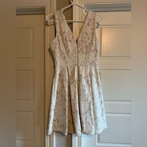 White/Tan Lace A-Frame Mini Dress